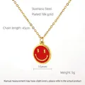 Collana in acciaio inossidabile placcato oro 18k con ciondolo smiley in smalto rosso - Rosso