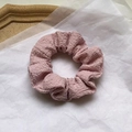 Pink pleated fabric scrunchie with sweet ballet ribbon style on a wooden tray - Pink Cream Scrunchie