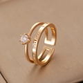 Double-layered 18K gold plated bow ring with Roman numerals and sparkling main stone - Gold Double Roman Numeral Ring (S426)