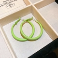 Detailopname van neongroene geometrische oorringen in een opbergdoos voor sieraden - Eenvoudige Ring (Zilveren Pin) / Groen