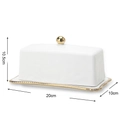 White ceramic butter dish with gold knob and rim, size 20x10x10.5 cm, elegant kitchenware - Gold Beaded Porcelain Butter Dish with Lid