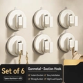 Set of 6 gun grey suction cup wall hooks made of durable space aluminum and ABS - 6 PCS-Square Hook / Creamy White