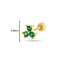 Golden 20G stainless steel stud earring with three green round cubic zirconia stones - Gold Green (7#-Gold Green)