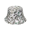 Sombrero tipo pescador urbano con estampado de billetes de 100 dólares en estilo retro - Estampado de dólares estadounidenses beige vintage