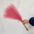 Close-up of fluffy pink faux pampas grass decor held against a clean white background - 53-55cm / Dust Rose