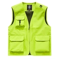 Fluorescent green multi-pocket outdoor fishing vest with V-neck and mesh lining - Fluorescent Yellow