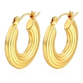 Minimalist 18K gold plated stainless steel hoop earrings with horizontal ribbed texture - Gold Thick Striped Hoop Earrings (MS-365)