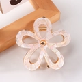 Eleganter weißer Blumen-Haarclip mit Perlmutt-Effekt und goldener Metallfeder - Weiß Rosa Perle Irisierend