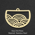 Detail view of a 24x19mm gold hollow wave pendant in high quality stainless steel - Gold Half Circle Sea Wave (24x19mm)