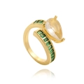 Macro view of adjustable gold-plated ring with green zircon stones and teardrop crystal - Adjustable Open / Green