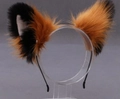 Cosplay fox ear headband with orange brown faux fur on a black metal frame - Camel and Black