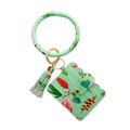 Mint green silicone keychain bracelet with flamingo print PU leather card holder wallet - Flamingo Green