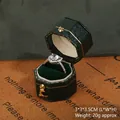 Mini octagonal green leather ring box with heart-shaped stone silver ring and gold latch - Oval / Vine Green