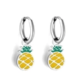 Cute pineapple pendant earrings in yellow and green enamel with stainless steel rings - Silver Pineapple