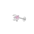 Piercing lèvre lune argentée et cœur rose avec détails en cristal pour femmes - Lune Argentée Cœur Rose (L24121202-2)
