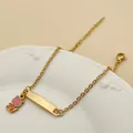 Bracelet chaîne plaqué or 18K avec pendentif dessin animé rose et plaque rectangulaire - Tigre