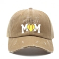 Distressed khaki softball MOM trucker hat with heart graphic and mesh back for women - One Size / Khaki