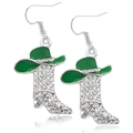 Silver western cowboy boot and green hat earrings with sparkling white zircons - Style 4 (Green Hat Silver Boot)