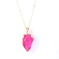 Pink heart-shaped crystal pendant necklace with gold plated edges and fine chain - Gold Edge Rose Red Arrowhead (19*35mm) - Pendant Only