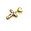 Gold plated cross pendant with colorful zircon stones and heart buckle detail - Pendant Only / Letter T