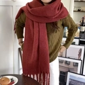 Thick red knit winter scarf with soft tassels and cozy heavyweight plush texture - 230*35cm / 19# Angola Red