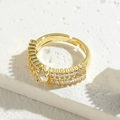 Luxurious 14K gold-plated flower ring with double-row zircon stones and adjustable band - Open Ring / Gold Marquise Zirconia
