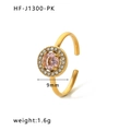 18k gold plated stainless steel adjustable ring featuring a round pink zircon stone - Adjustable Open / Gold Pink Main Stone Halo Zirconia Style (HF-J1300-PK)