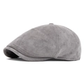 Classic grey faux suede flat cap with structured profile and decorative side stitching - Adjustable / Gray