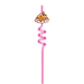 Pink spiral plastic straw with a cute gingerbread house topper for Christmas party - Gingerbread House / Pink