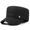 Gorra plana negra para hombre en lana con emblema de metal plateado en el lateral - Ajustable / Negro