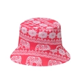 Red elephant print cotton bucket hat with bohemian floral patterns for sun protection - M(56-58cm) / Red