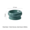Dark green petal-shaped ceramic elevated cat bowl for neck protection in short style - Short Version / Dark Green