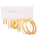 Lot de 6 paires de créoles dorées avec perles élégantes et designs texturés - Kc Gold 0507