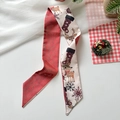 Christmas themed silk twilly scarf with reindeer and red plaid stockings design - Elk