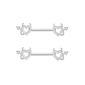 Silver devil heart nipple ring set with white zircons and demonic horn accents - White Horn Pair
