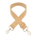 Detail of adjustable beige striped fabric shoulder strap with gold metal hooks for handbags - B4 Yellow