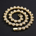 Macro shot of gold heart link necklace with clear zircons on black leather backdrop - 18 Inch (45cm) Necklace / Gold