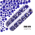 Flatback dark blue resin rhinestones in 12-grid storage box for professional nail art DIY - Royal Blue (ZSHZ-876)