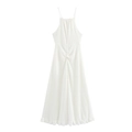 Vestido largo de punto blanco con cuello halter, cordón y dobladillo con volantes suaves - XS / Blanco lechoso