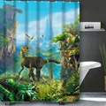 Waterproof polyester bath curtain featuring a colorful 3D dinosaur jungle adventure print - Dinosaur Pattern 06