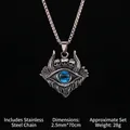 Collana gotica argentata con occhio del diavolo, teschi e bulbo oculare blu intenso - Teschio Occhio Blu