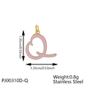 Macro detail of a pink and gold stainless steel letter Q pendant with size measurements - Letter Q-Pink