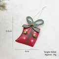 Christmas metal red gift bag pendant with green bow and golden bells 9.5x6cm - Red Gift Box