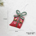 Christmas metal red gift bag pendant with green bow and golden bells 9.5x6cm - Red Gift Box