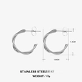 Zilveren gedraaide C-vormige oorringen van roestvrij staal met 1,8 cm diameter - C-Vorm Hoepel / Zilver (Staal)