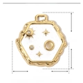 Detail view of hexagonal stainless steel pendant with white enamel and moon star motifs - White Hexagon-YE478-4