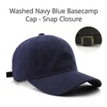 Classic navy blue washed cotton baseball cap with adjustable metal snapback closure - Snap Buckle Washed Style / Navy Blue