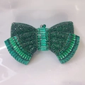 Sparkling green crystal bow clutch bag with emerald rhinestones and metal frame - Dark Green Gunmetal Hardware