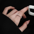 Minimalist S925 sterling silver beaded open ring in a sleek silver finish for women - Round Bead Ring / Silver