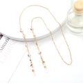 Golden eyewear chain with colorful evil eye charms and white pearl accents for women - 1176-4 (Red/Pink/Blue Eye)